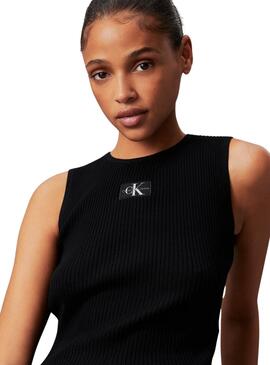 Top Calvin Klein Jeans Étiquette tissée noire pour femme