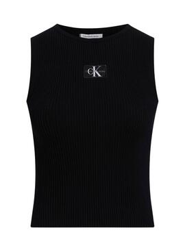 Top Calvin Klein Jeans Étiquette tissée noire pour femme