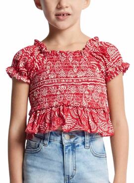 Blouse Mayoral imprimée Nid d'Abeille Rouge pour Fille