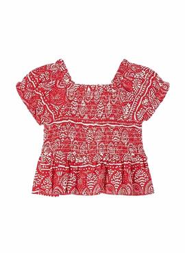 Blouse Mayoral imprimée Nid d'Abeille Rouge pour Fille