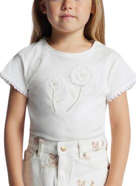 T-shirt Mayoral Flower Blanc Pour Fille