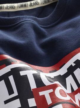 Sweat Tommy Jeans Multi Corp Logo Marine Homme