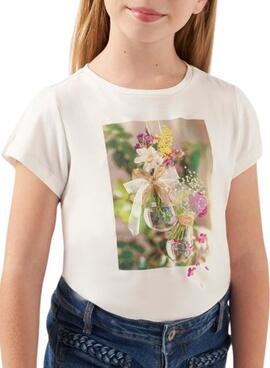 T-shirt Mayoral Flores Blanco pour Fille