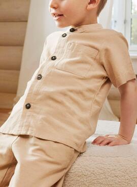 Chemise Name It Faher en lin beige pour enfant