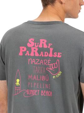 T-shirt El Pulpo Surf Paradise gris charbon pour homme