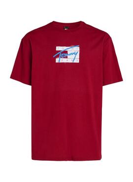 T-shirt Tommy Jeans Logo grenat pour homme.