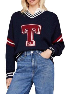 Maillot Tommy Jeans Letterman bleu marine pour femme