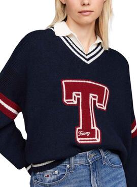 Maillot Tommy Jeans Letterman bleu marine pour femme