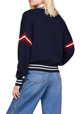 Maillot Tommy Jeans Letterman bleu marine pour femme