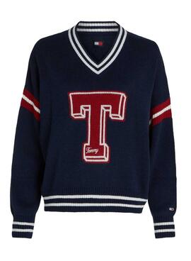 Maillot Tommy Jeans Letterman bleu marine pour femme