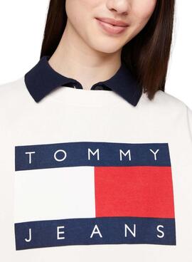 Sweat à capuche Tommy Jeans Crew Flag blanc pour femme