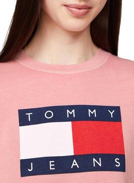 T-shirt Tommy Jeans Flag rose pour femme