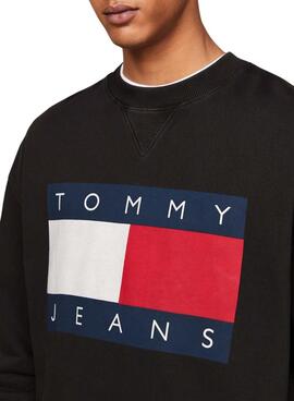 Sweat à capuche Tommy Jeans Big Flag noir pour homme