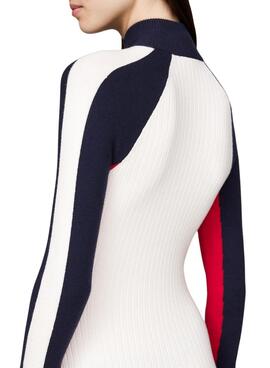 Robe Tommy Jeans en blocs de couleur blanc en tricot pour femme