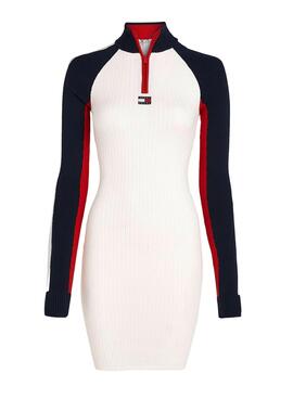 Robe Tommy Jeans en blocs de couleur blanc en tricot pour femme