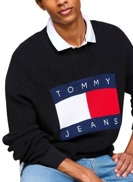 Maillot Tommy Jeans logo intarsia noir pour homme