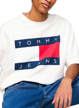 T-shirt Tommy Jeans Big Flag blanc pour homme