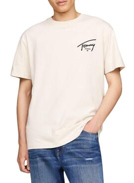 T-shirt Tommy Jeans Reg Signature Beige Pour Homme