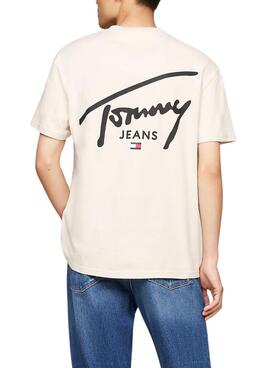 T-shirt Tommy Jeans Reg Signature Beige Pour Homme