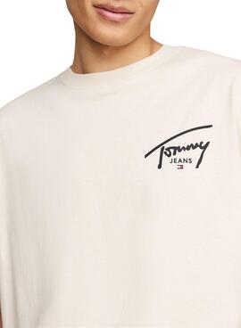 T-shirt Tommy Jeans Reg Signature Beige Pour Homme