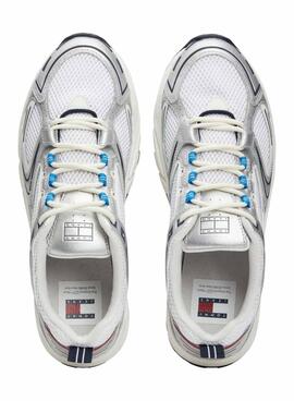 Chaussures Tommy Jeans Archive rétro argent et blanc pour homme