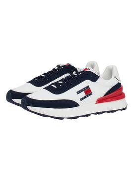 Chaussures Tommy Jeans Technical Runner bleues et blanches pour hommes