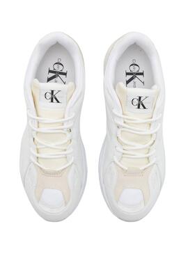 Chaussures Calvin Kein Jeans Retro Tennis blanc et beige pour femme