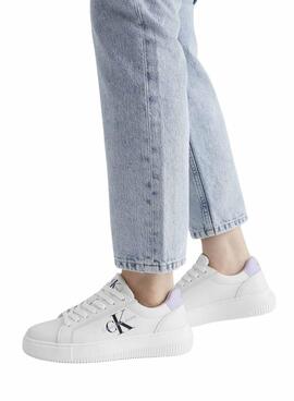 Chaussures Calvin Klein Jeans Chunky cupsole blanches et violettes pour femmes