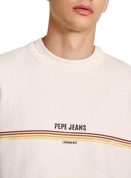 Sweatshirt Pepe Jeans Sander blanc cassé pour homme