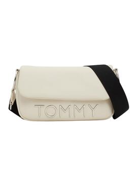 Sac Tommy Hilfiger Bold Elongated Frap beige pour femme.