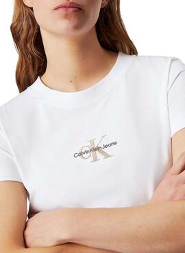 T-shirt Calvin Klein Jeans blanc monologue slim pour femme.