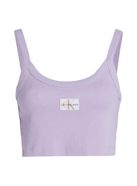 Top Calvin Klein Woven Label canalé violet pour femme