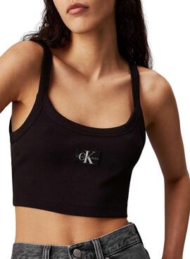 Haut noir en tricot à étiquette tissée Calvin Klein pour femme