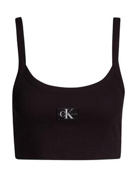 Haut noir en tricot à étiquette tissée Calvin Klein pour femme