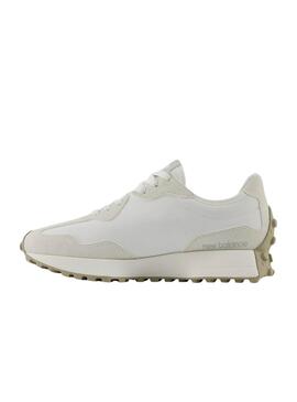 Chaussures New Balance 327 blanches et grises pour femme.