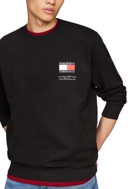 Sweatshirt Tommy Jeans Flag Crew noir pour homme