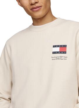 Sweatshirt Tommy Jeans Flag Crew beige pour homme