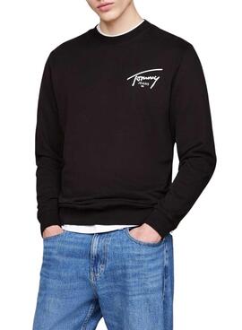 Sweatshirt Tommy Jeans Logo Signature Crew noir pour homme