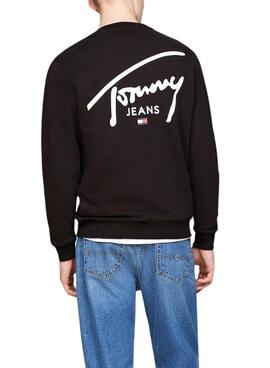 Sweatshirt Tommy Jeans Logo Signature Crew noir pour homme