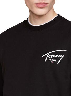 Sweatshirt Tommy Jeans Logo Signature Crew noir pour homme