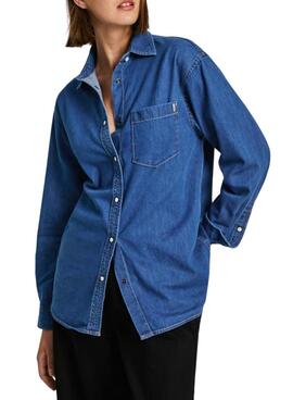 Chemise Pepe Jeans Boyfriend bleue pour femme.