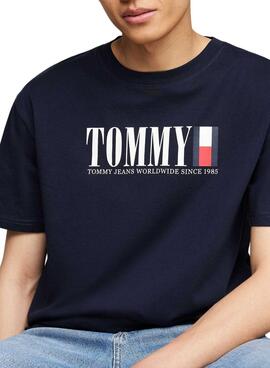 T-shirt Tommy Jeans regular flag bleu marine pour homme