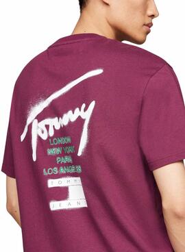 T-shirt Tommy Jeans graffiti violet pour homme