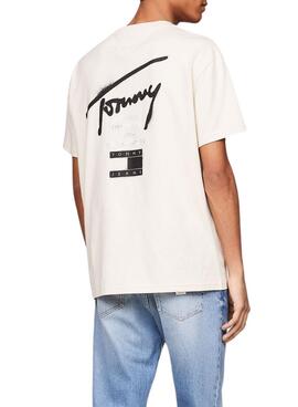 T-shirt Tommy Jeans graffiti beige pour homme