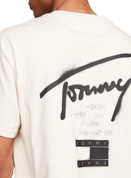 T-shirt Tommy Jeans graffiti beige pour homme