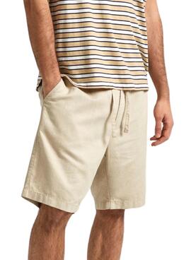 Shorts Pepe Jeans en lin beige pour hommes.