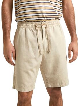 Shorts Pepe Jeans en lin beige pour hommes.