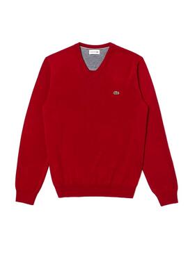 Maillot Lacoste Col V Rouge Pour Homme