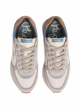 Sneakers Pepe Jeans Rusper Mania beige et rose pour femme