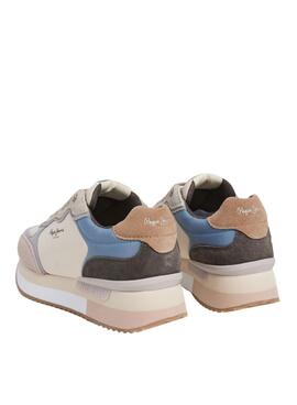 Sneakers Pepe Jeans Rusper Mania beige et rose pour femme